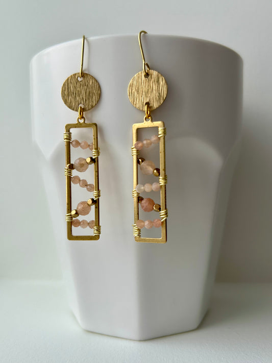 Moonstone Wrapped Brass Earrings