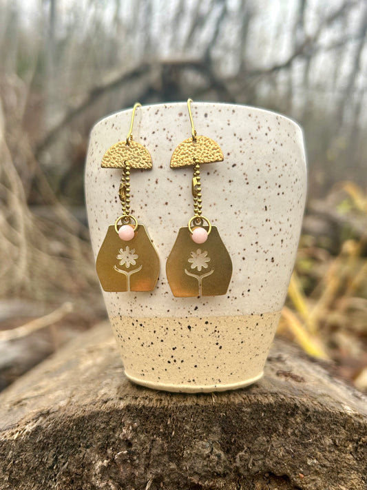 Pink Opal The Pistil Ball Chain Brass Earrings