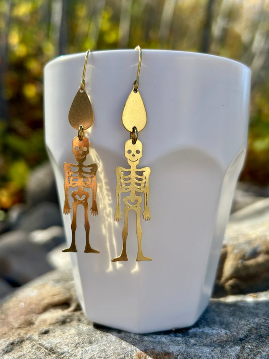 Tear Drop Skeleton Brass Earrings