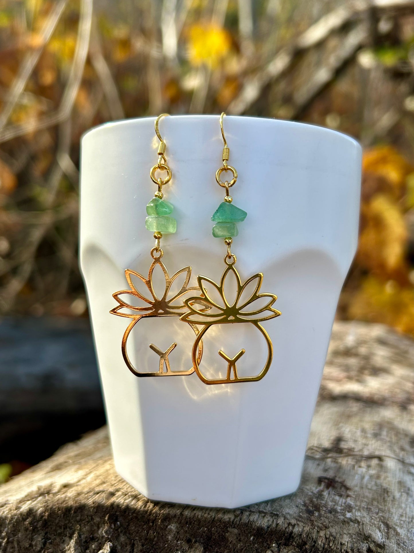 24k Gold Plated Pistil Jade Earrings