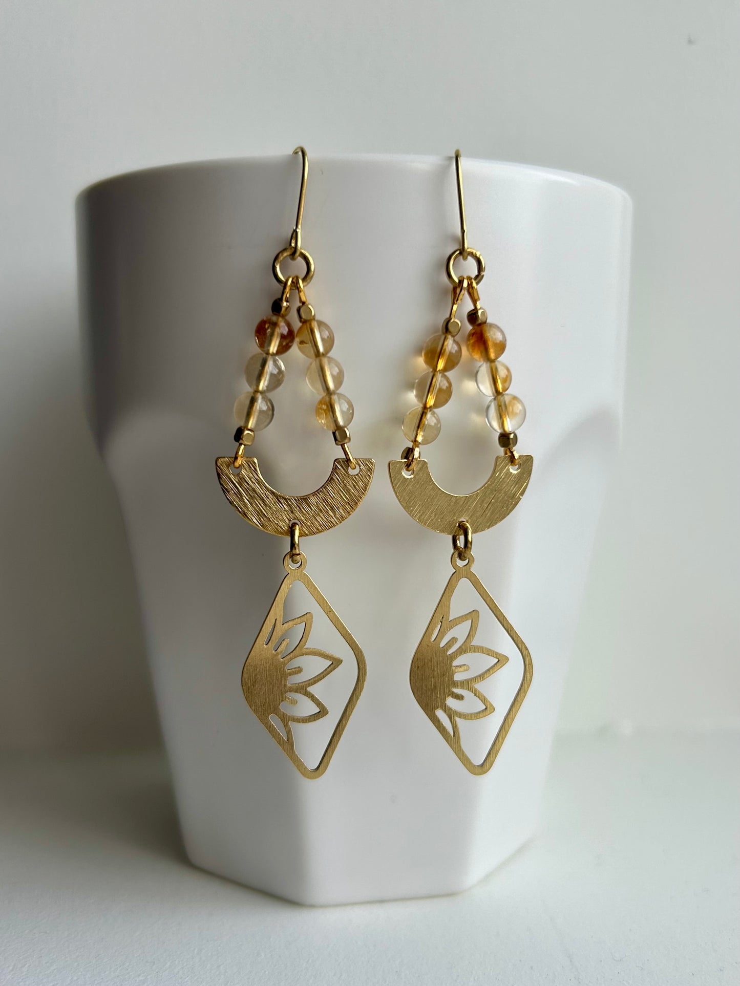 Citrine Sunflower Brass Earrings