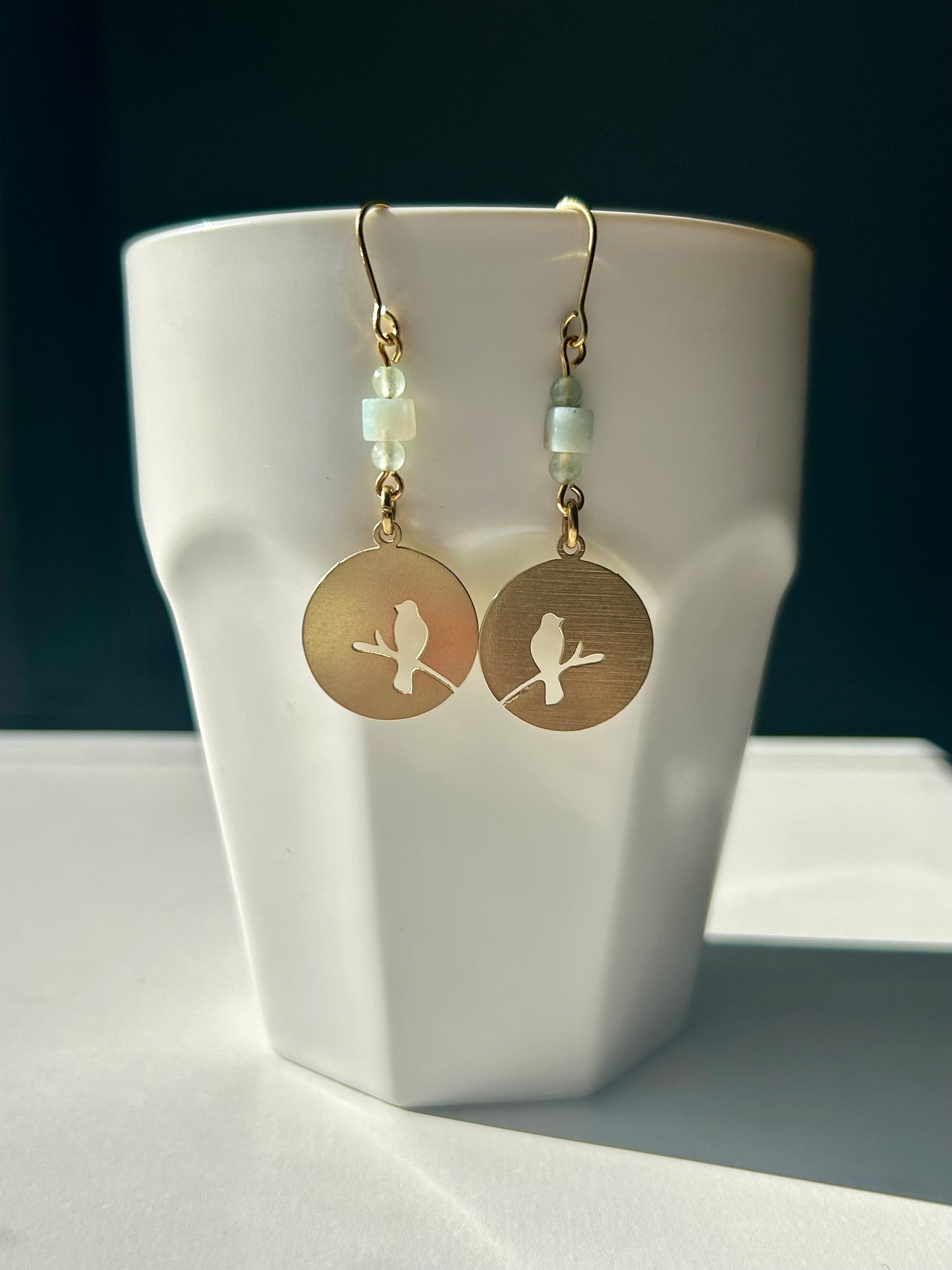 Amazonite Put A Bird On It Brass Earrings