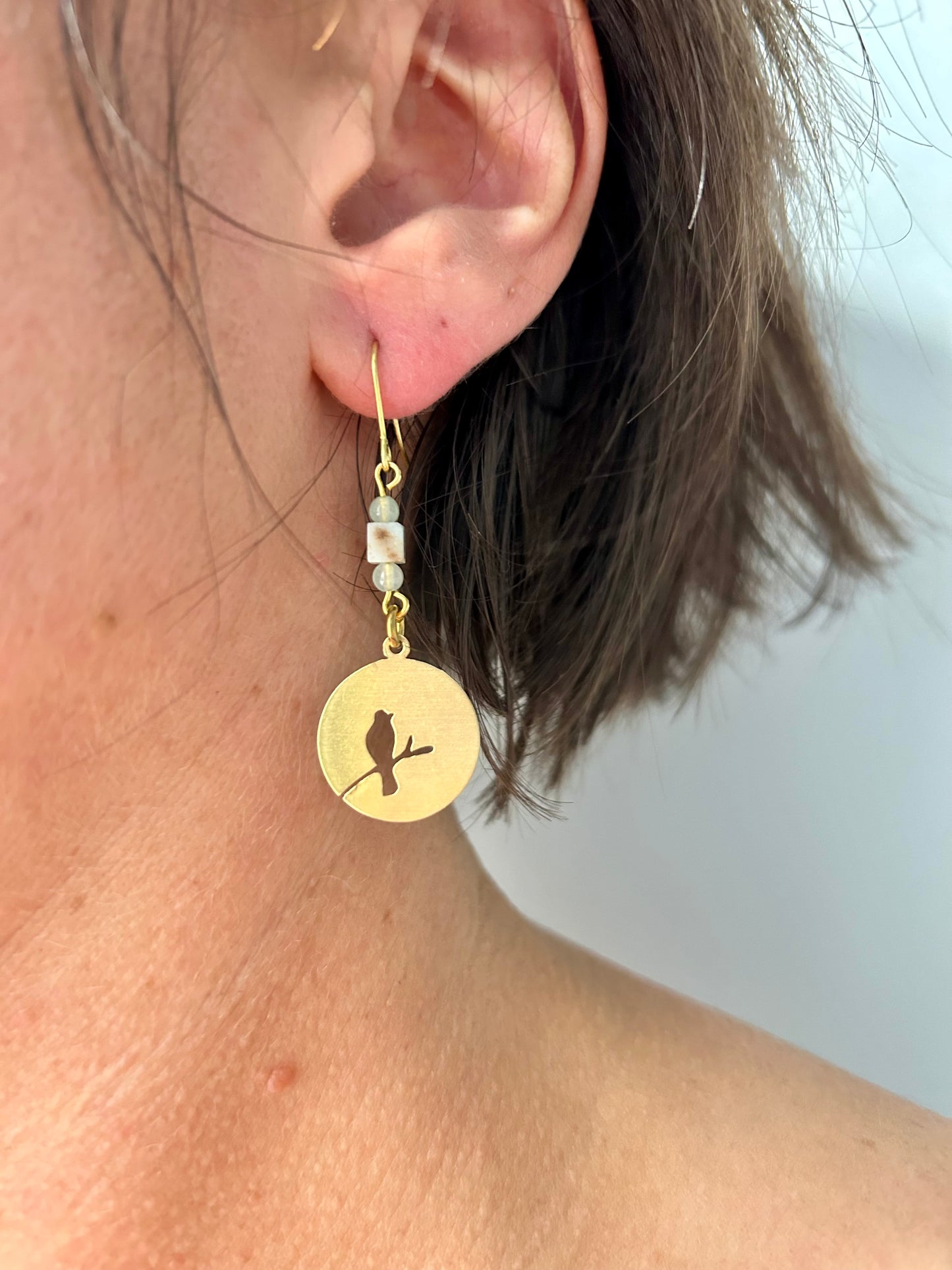 Amazonite Put A Bird On It Brass Earrings