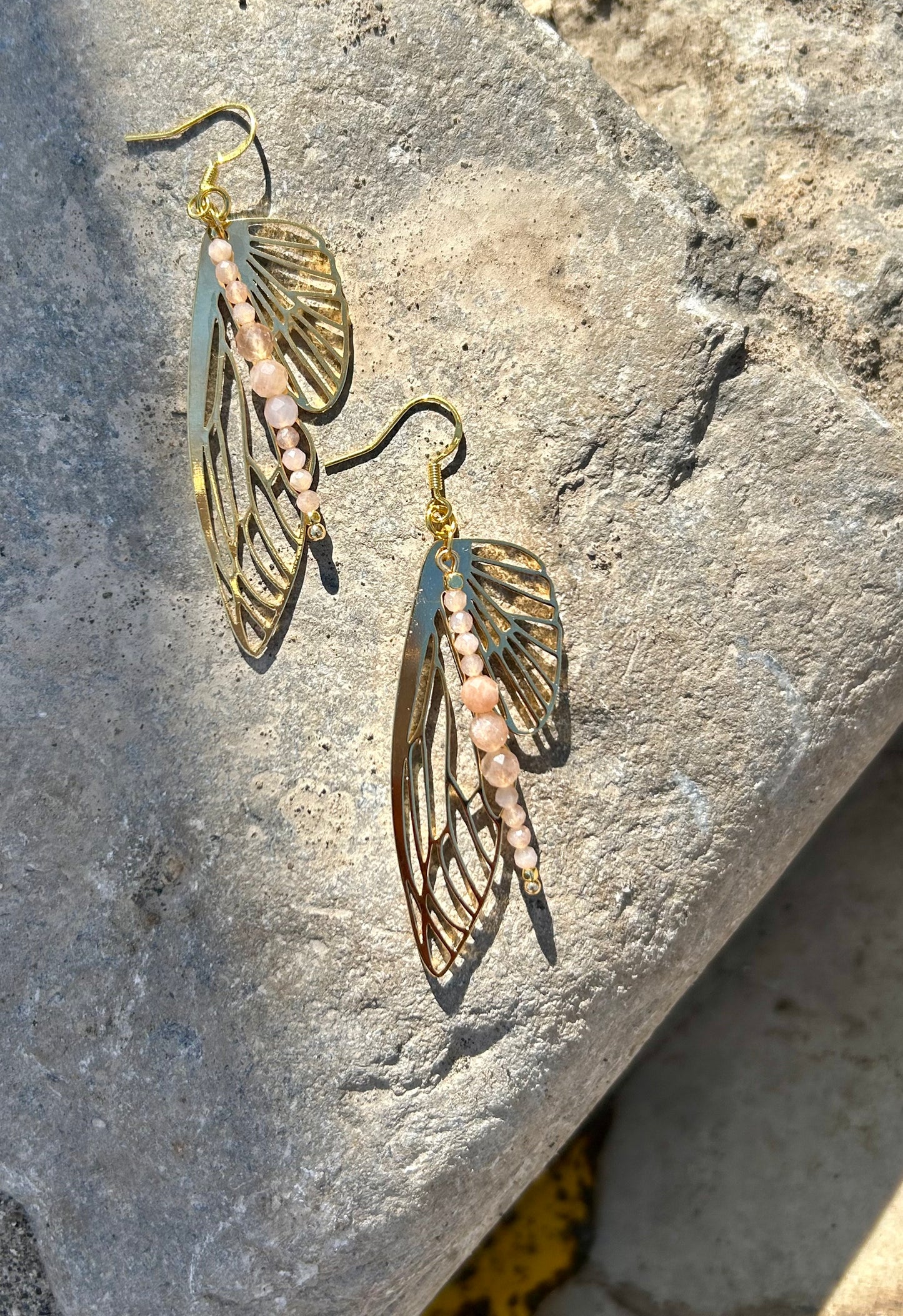 Wings of Moonstone Brass Earrings