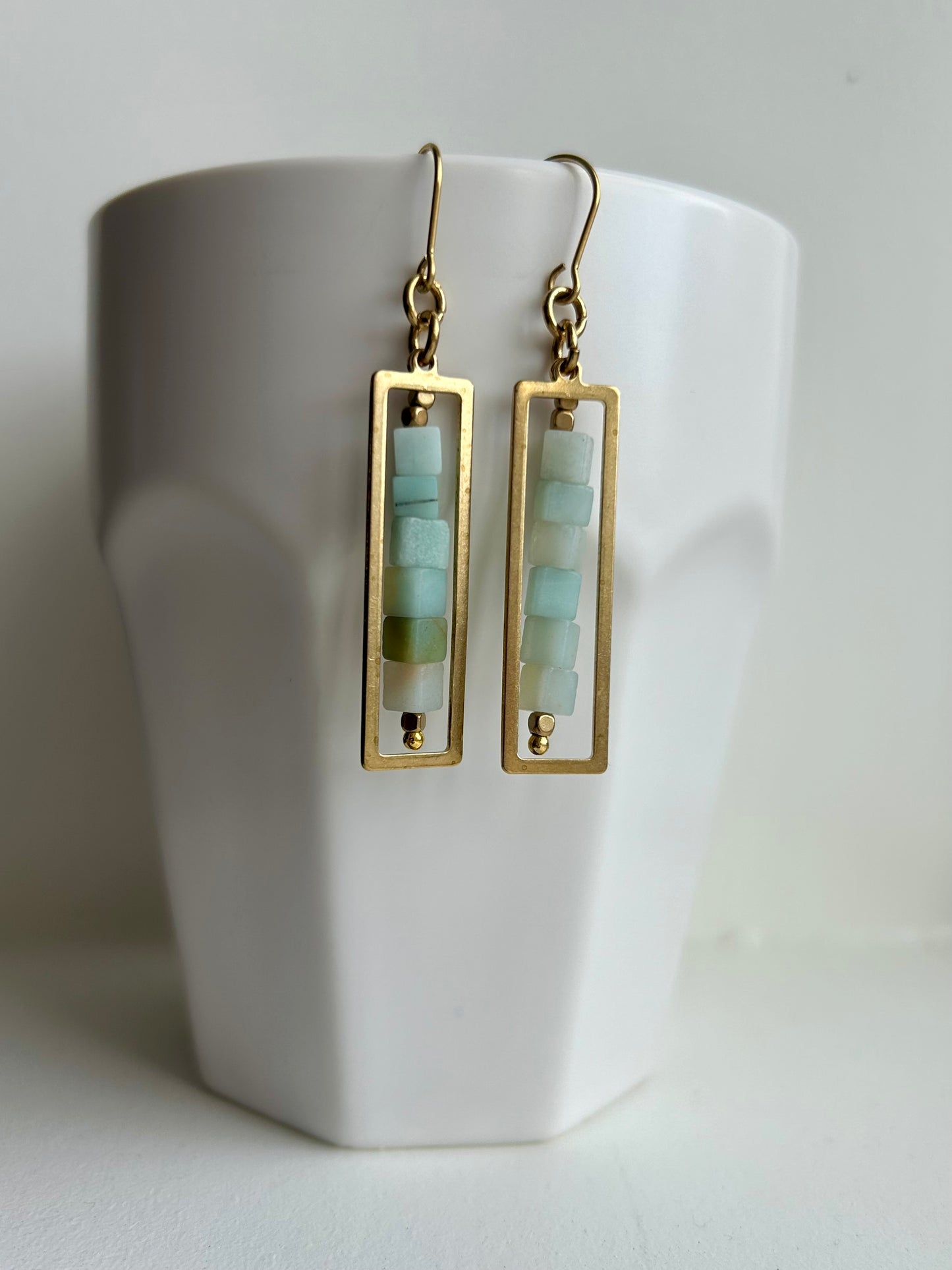 Amazonite Rectangle Brass Earrings