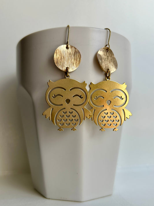 Give a Hoot Brass Earrings