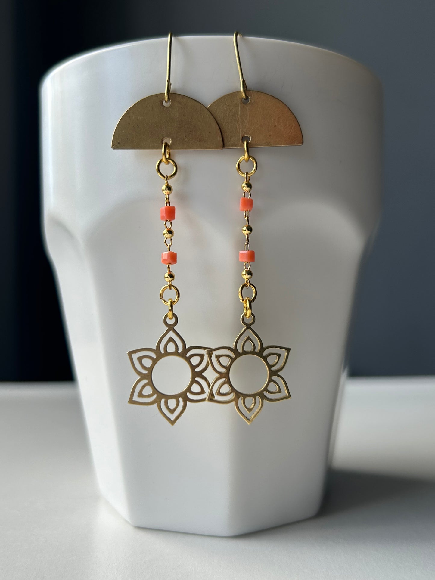 Bloom Chain Brass Earrings