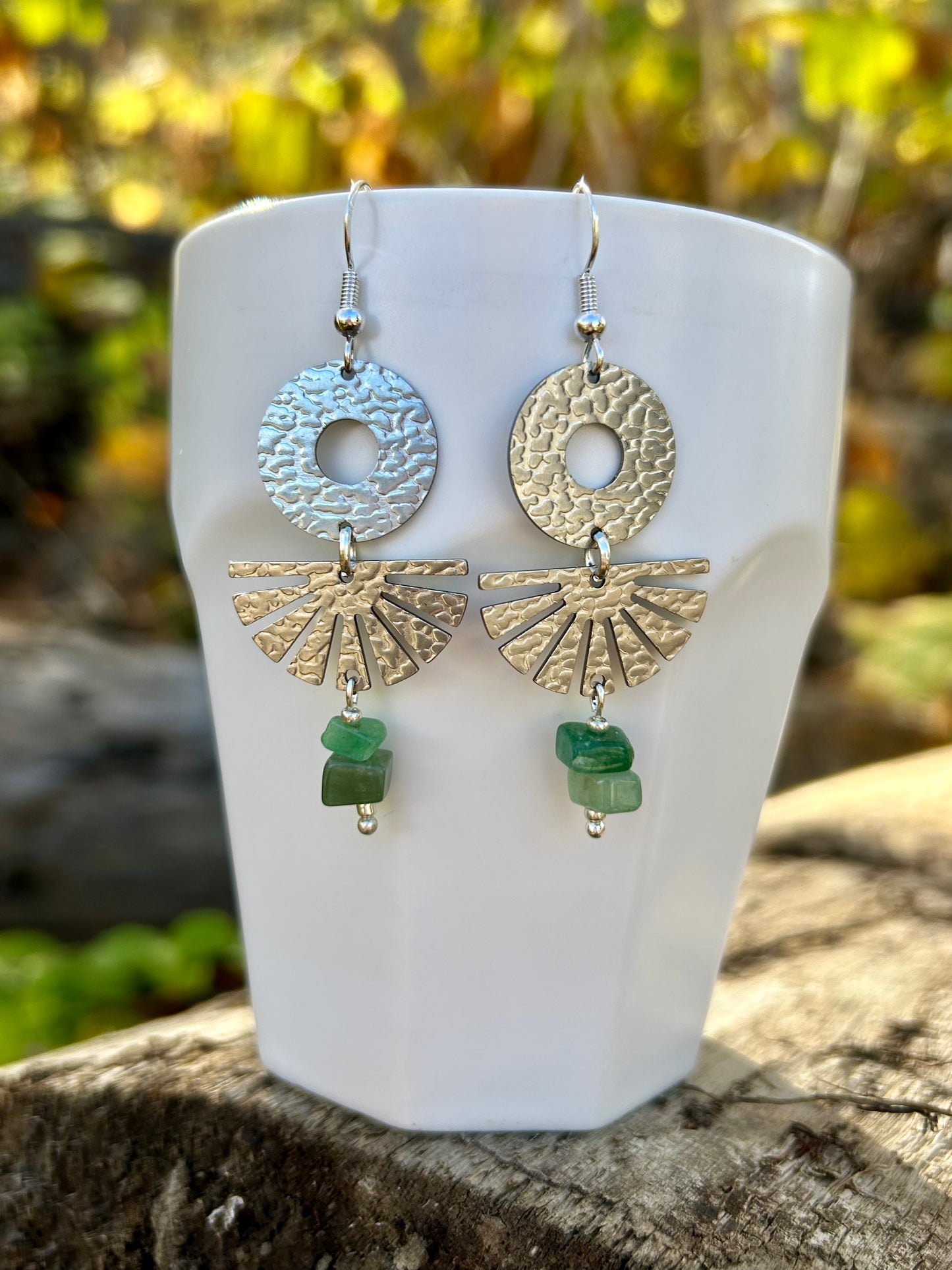 Hammered Silver Jade Earrings