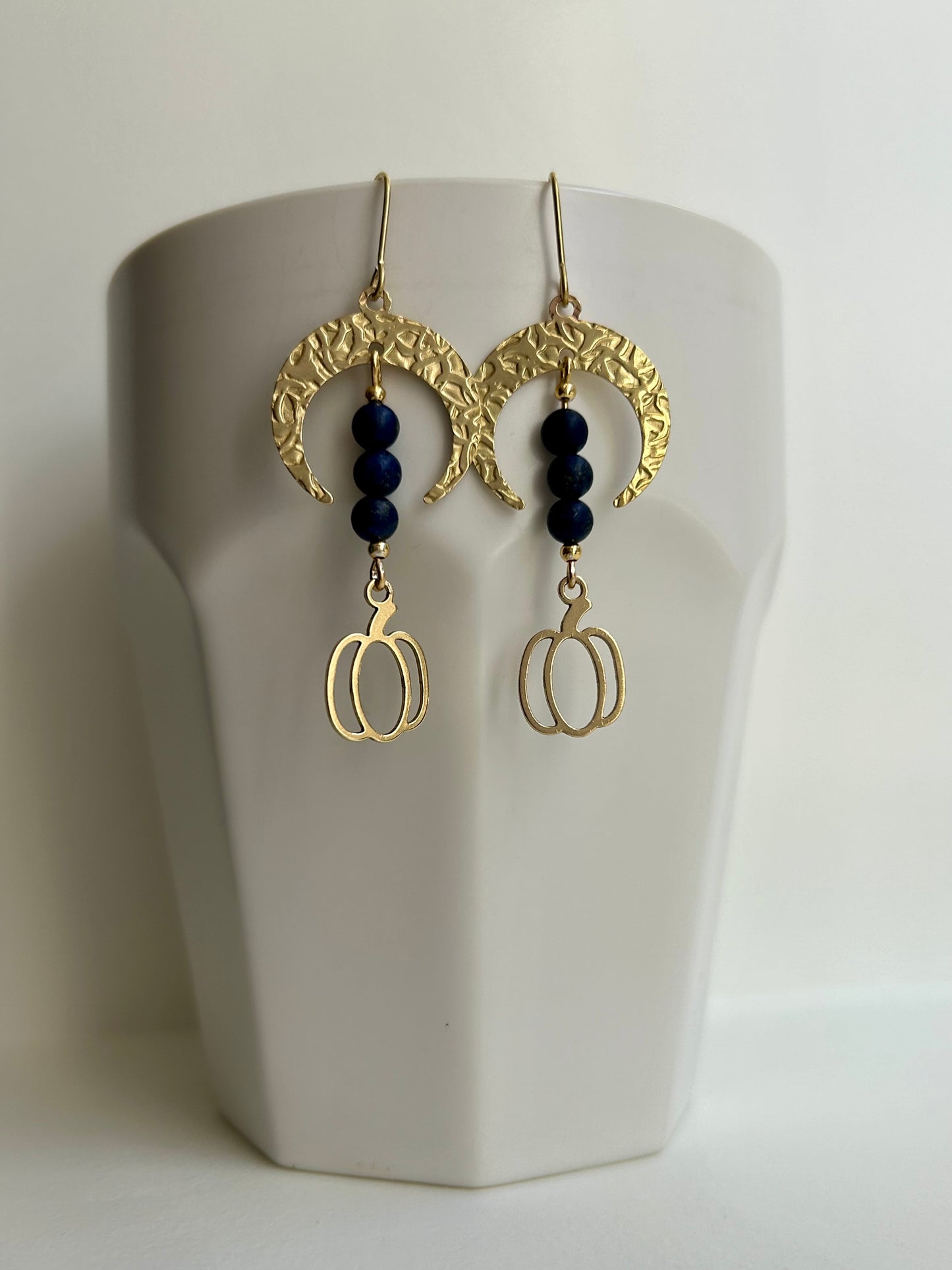 Pumpkin Patch Blue Sardonyx Brass Earrings