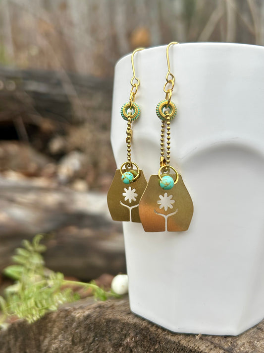 Turquoise Ball Chain The Pistil Brass Earrings