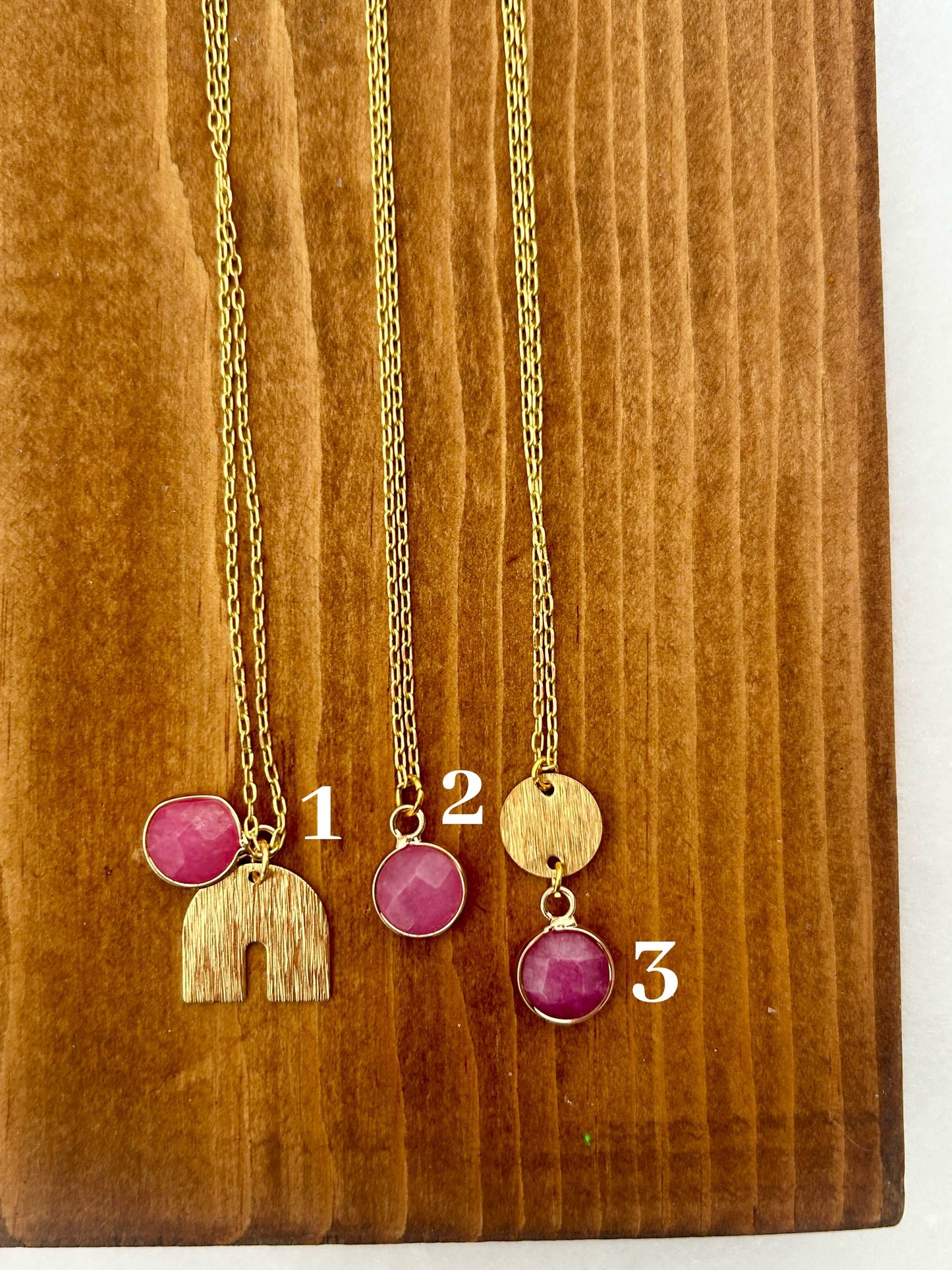 Rose Red Garnet (#3) Pendant Brass Necklace