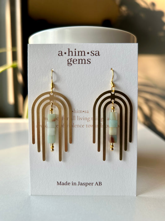 Amazonite Arches Brass Earrings