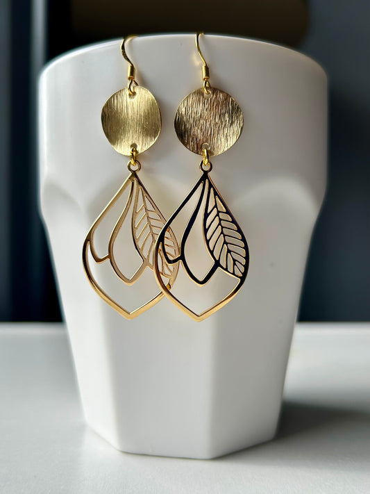 Leaf drops Gold Plated Earrings