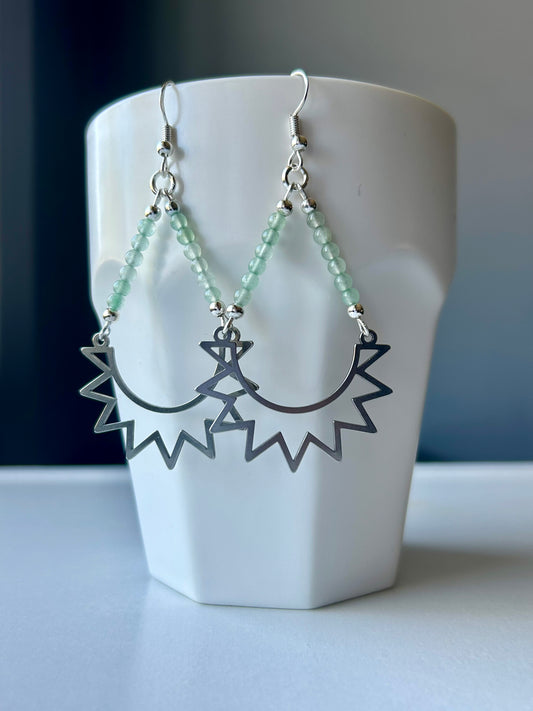 Aventurine Half Sun Silver Earrings