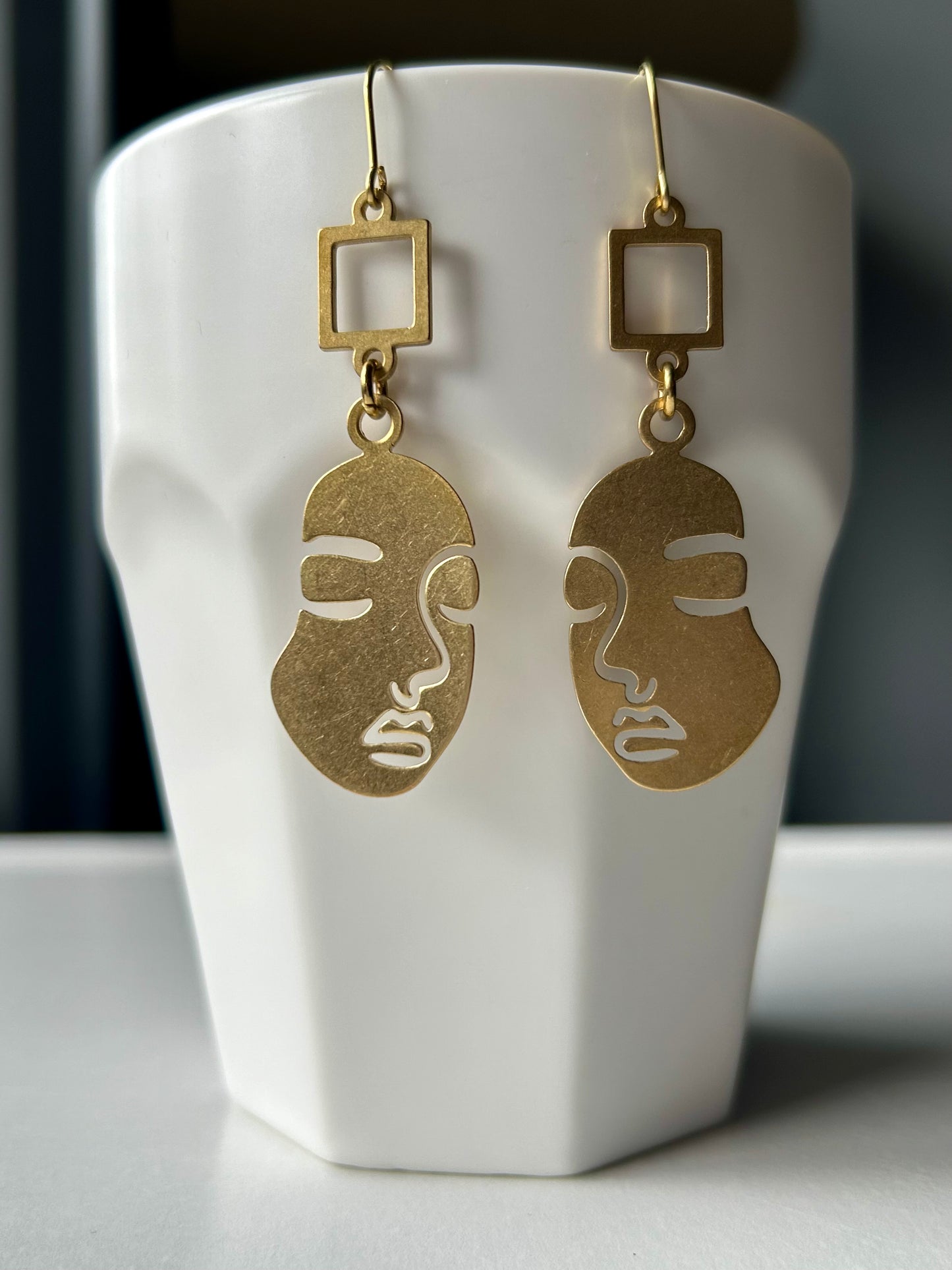 Lovely Faces Brass Earrings