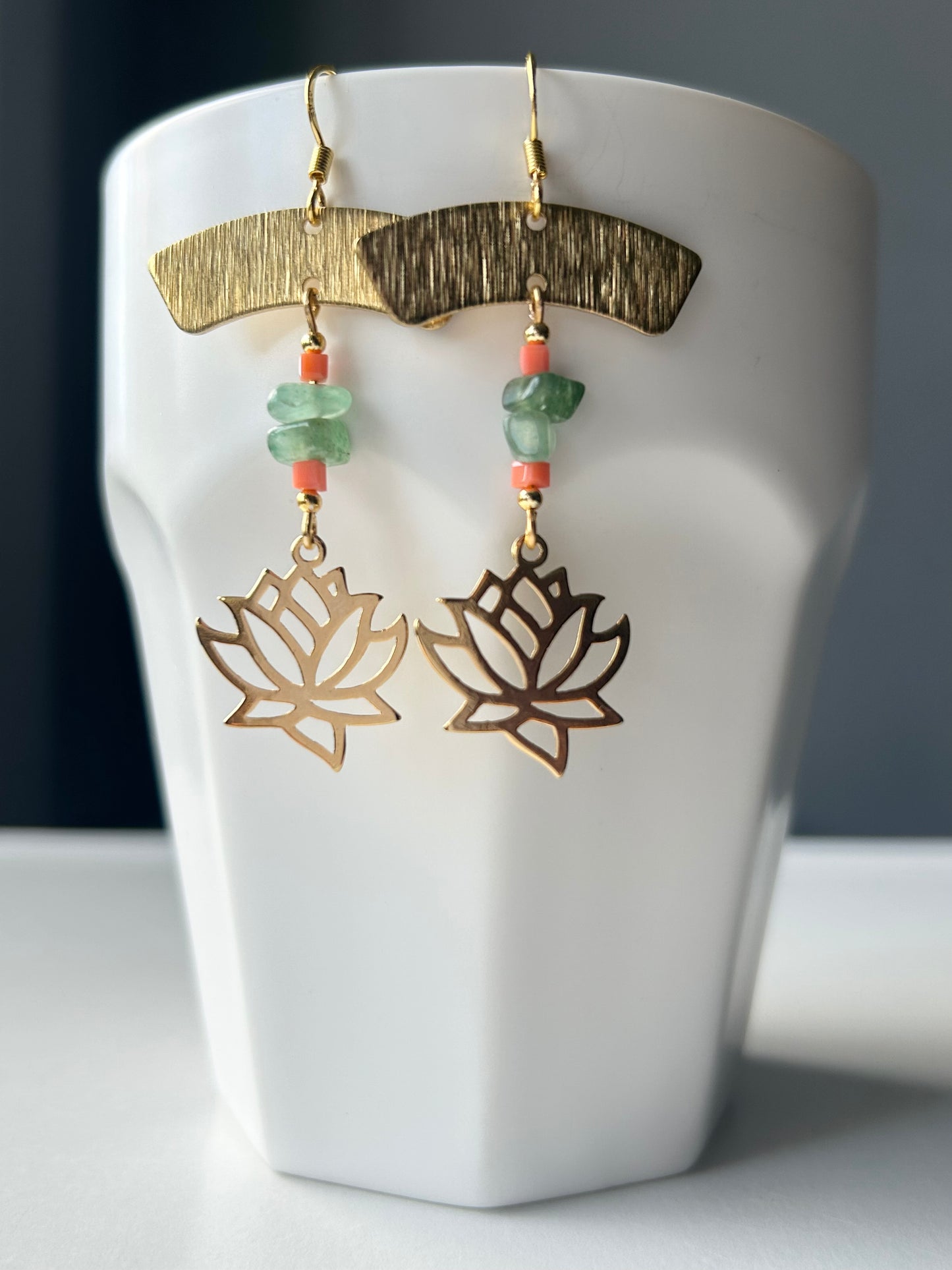 24k Gold Plated Jade Lotus Earrings