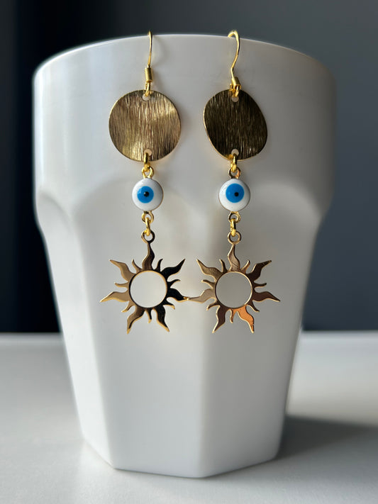 24k Gold Plated Third Eye Sun Earrings