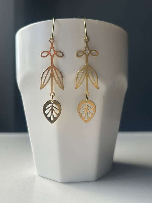 Rose Leaf Brass Earrings