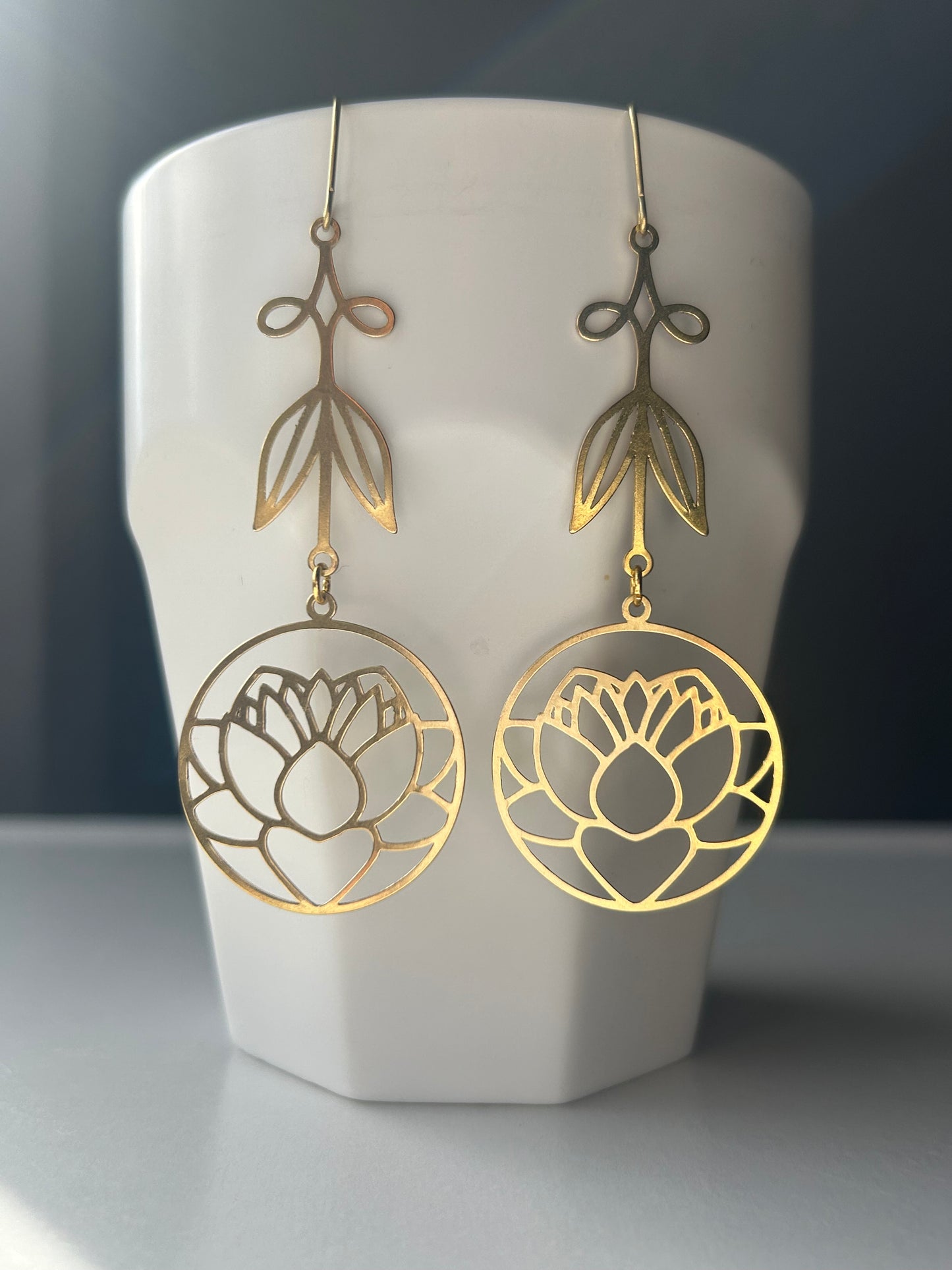 Lotus Flower Brass Earrings