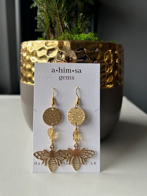 Citrine Bee Mine Brass Earrings