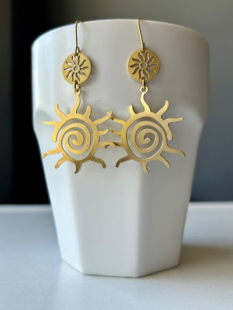 Spiral Suns Brass Earrings