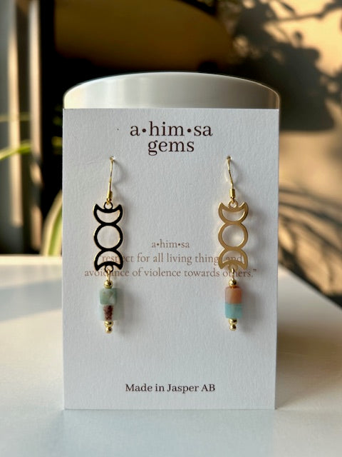 Tiny Moon Phases Amazonite Gold Plated Earrings