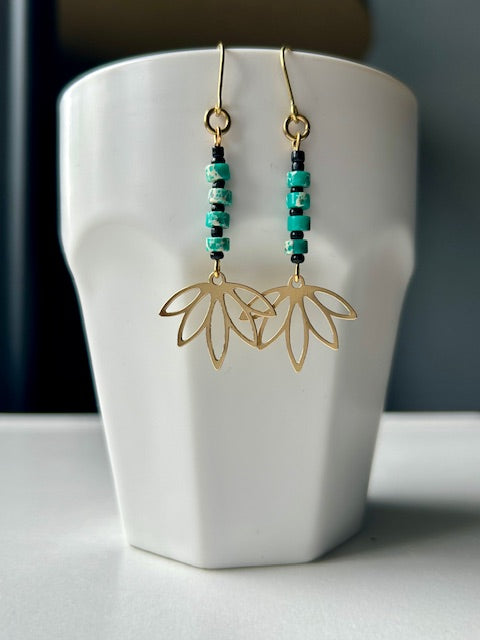 Emperor Jasper Flower Brass Earrings